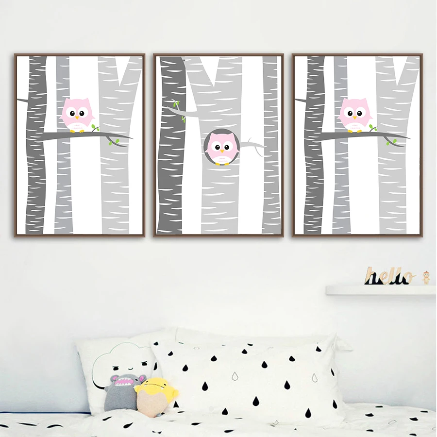 Скандинавский лес Животные плакат с совой для детей печать на холсте детские