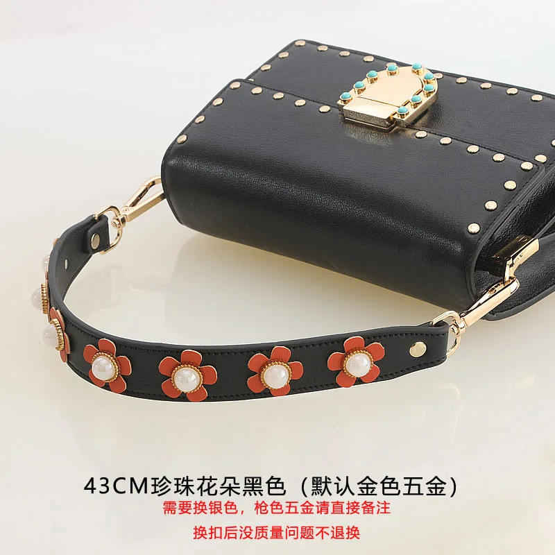 43cm Black 3 см Широкий ремень вы кожаные ручки для сумки Женская сумка ремень замена аксессуар винтажный жемчужный дизайн KZ151369 - Цвет: 43cm Black