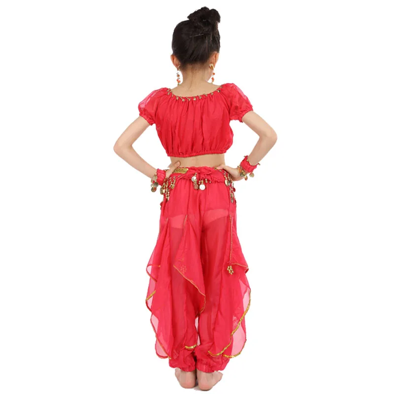 6 цветов живота детские танцевальные костюмы стиль ребенок танец живота девушки Болливуд индийский представление ткань платье 6 шт./компл