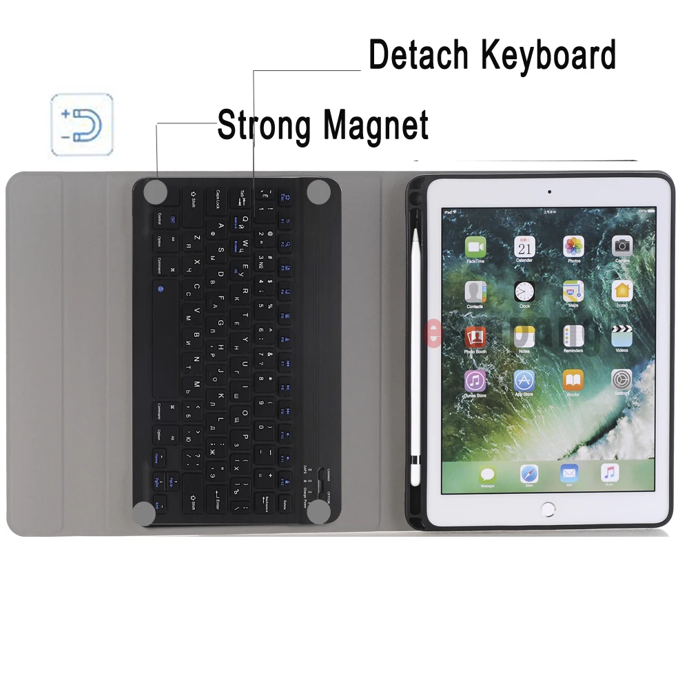 Чехол с русской клавиатурой для Apple iPad 9 7 2018 2017 6 го 5 поколения Air 2 Pro
