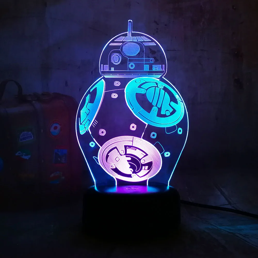 Звездные войны BB8 Lustre 3D светодиодный RGB 7 смешанных двух цветов Ночной светильник