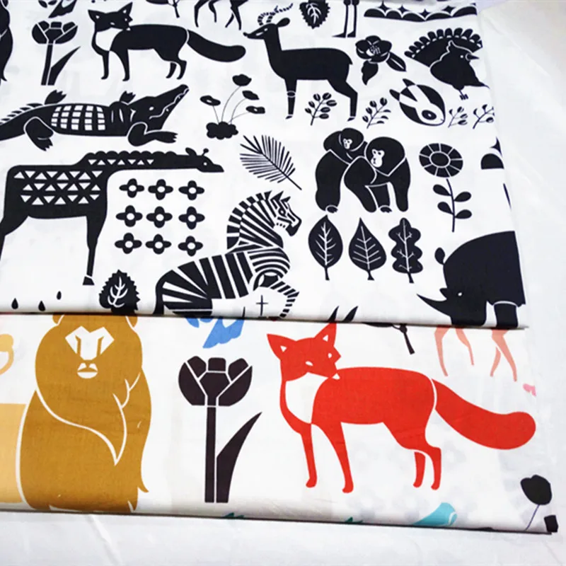 

free shipping 100% Cotton Poplin Cartoon Print Cloth Handmade Dress Bedding Fabric Animal World