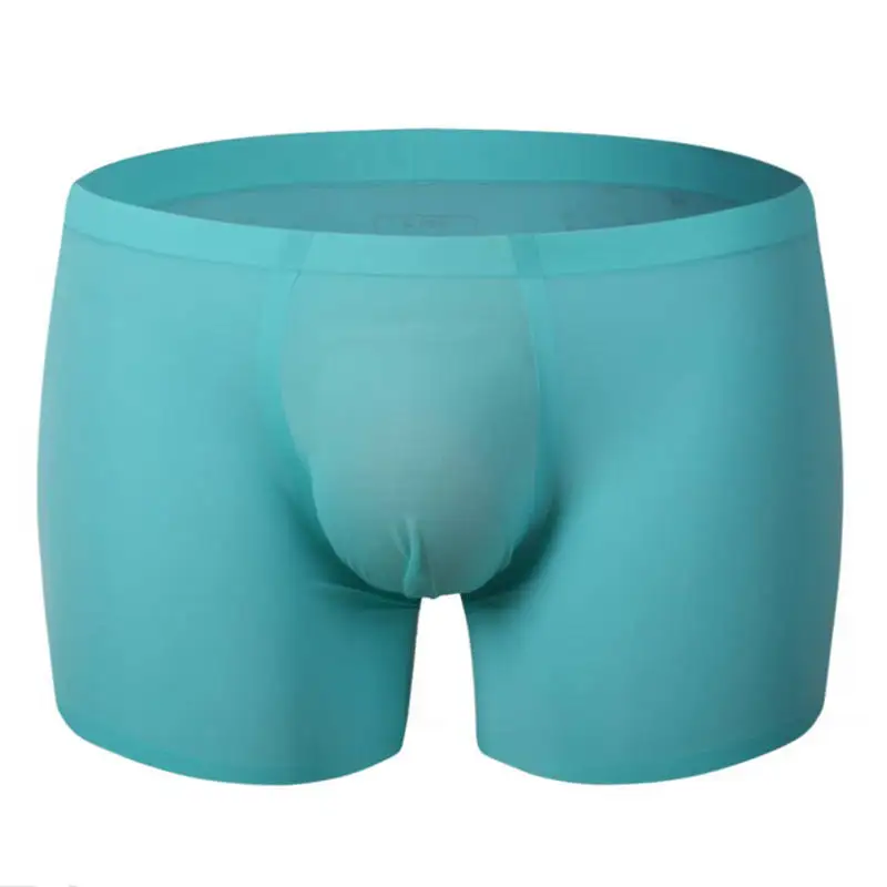 Turquoise Мужское бесшовное нижнее белье, сексуальные ультра тонкие трусы-боксеры, сексуальные мужские боксеры с кармашком, шорты, трусы, шелковые трусы, гладкие трусы - Color: Turquoise
