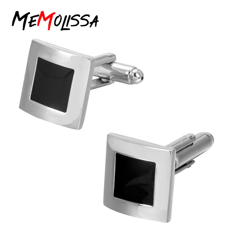 

MeMolissa Fashion Enamel Black Square Cufflinks for Mens Silvery Metal High Quality Wedding Cuff Links for Men Classic Jewelry