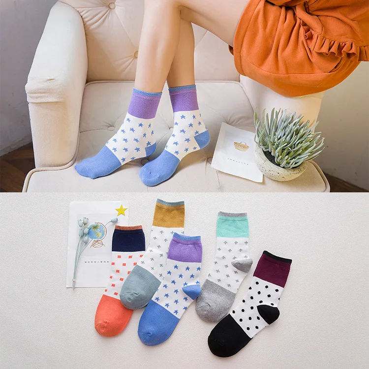 

The new plain dot small fresh spell color cotton socks Girls combinations Socks