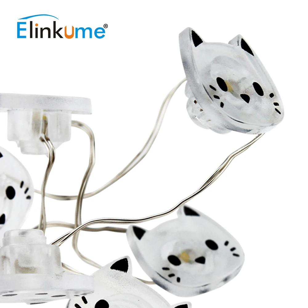 Elinkume мультфильм 2 м светодиодный светильник 20 s кот медный провод Сказочный на
