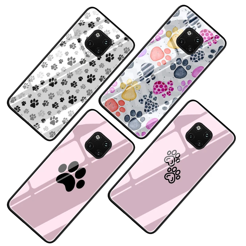 Собака след Paw чехол из закаленного стекла для телефона для huawei P10 P20 P30 Коврики 20 Honor 9 10 Lite 7A Pro 8X Y6 Y9 P Smart