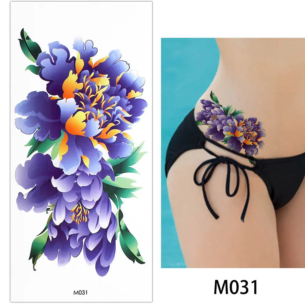 M031 Glaryyears, 1 лист, временные Цветные татуировки для рисования цветов, наклейки для женщин, боди, рука, талия, искусство, синяя чародейка, пион, татуировки м - Цвет: M031