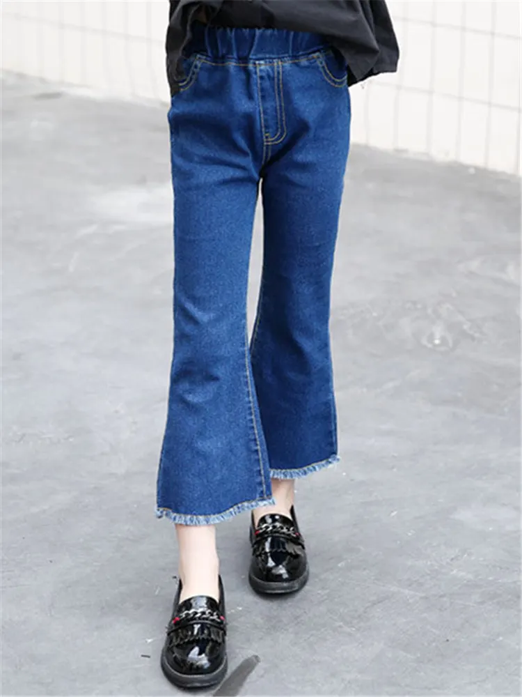 

High Quality Elastic Boot Cut Denim Jeans 2020 Girls Spring Autumn Children's Clothing Kids Slim Jeans 4-14 Ages Blue Girl Jeans