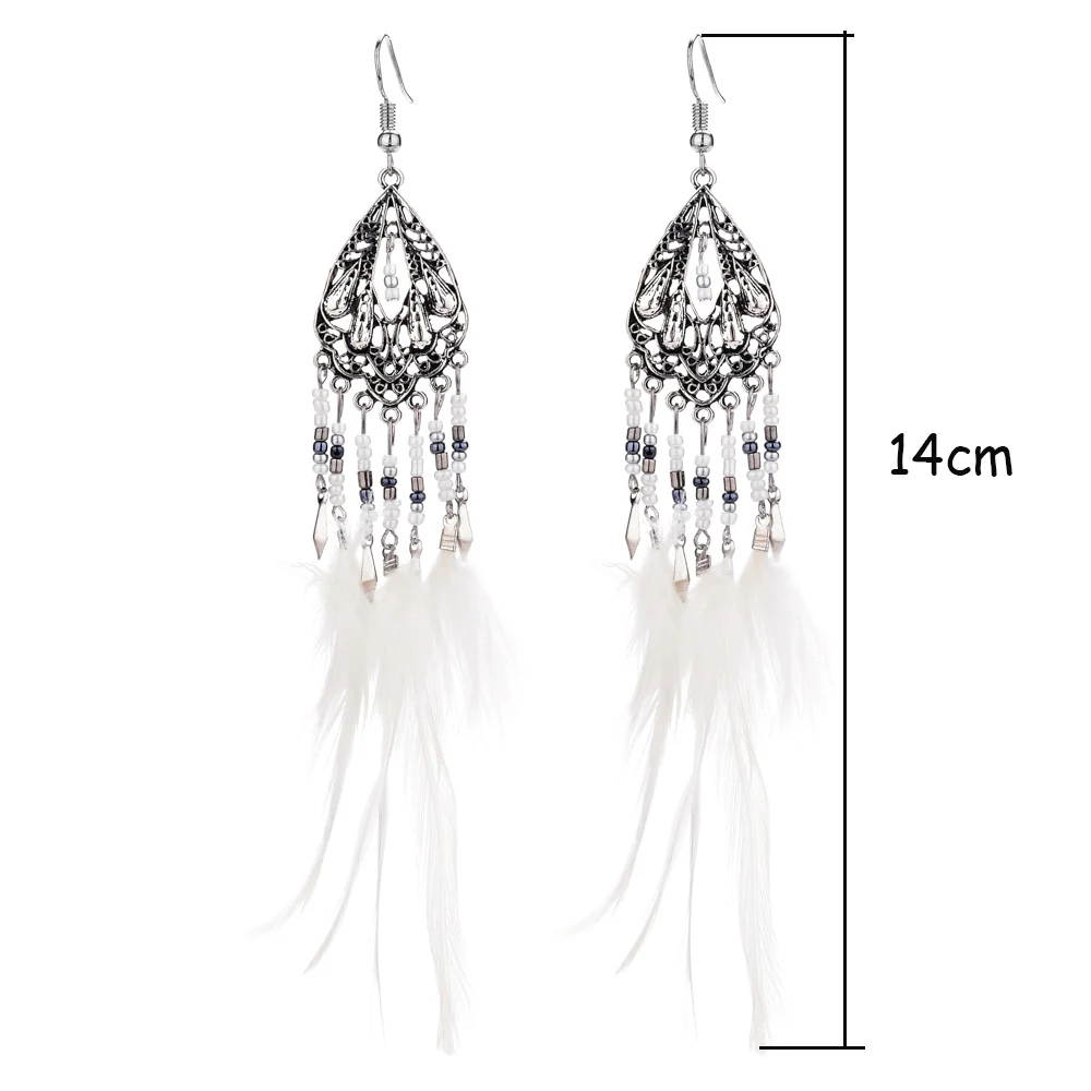 LUBINGSHINE сережки с кисточками Boho Длинные красные синие белые серьги-капли с перьями для женщин винтажные ювелирные изделия ручной работы