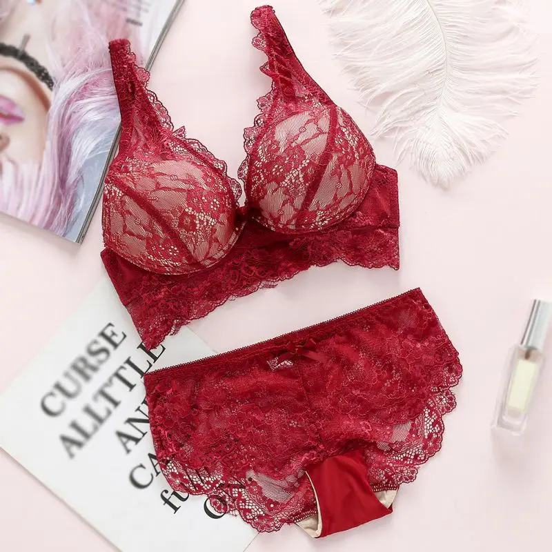 2019 женский сексуальный комплект нижнего белья пуш ап модный кружевной ажурный