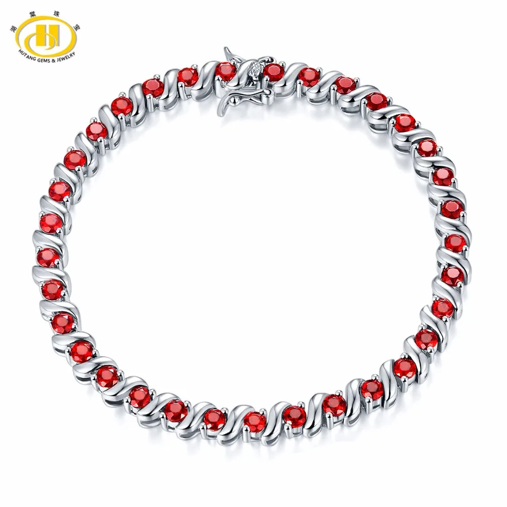 

5.28 Carats Natural Garnet Solid 925 Sterling Silver Bracelet 7 Inches for women Gemstone Jewelry Birthday Gift