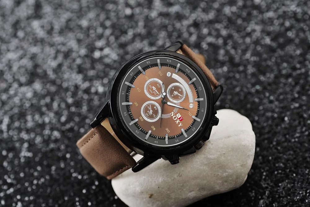 SOXY Watch Men Fashion Men's Watch Relogio Masculino Sport Leather Luxury Brand Men Watch Male Clock reloj hombre montre homme