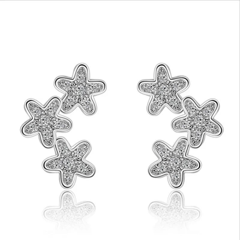 

Trendy Silver Plated Earrings For Women Jewelry Girl Fashion Zircon Stones Flower Stud Earrings Girl Party Bijou