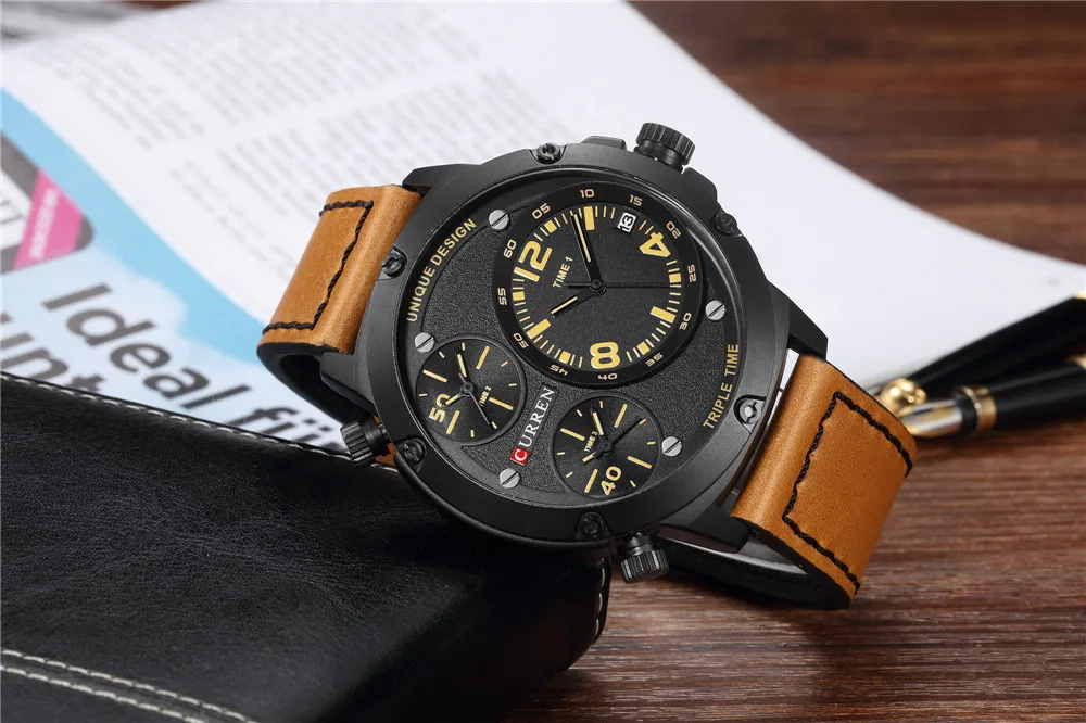 Часы CURREN Мужские деловые кварцевые несколько часовых поясов Автоматическая Дата