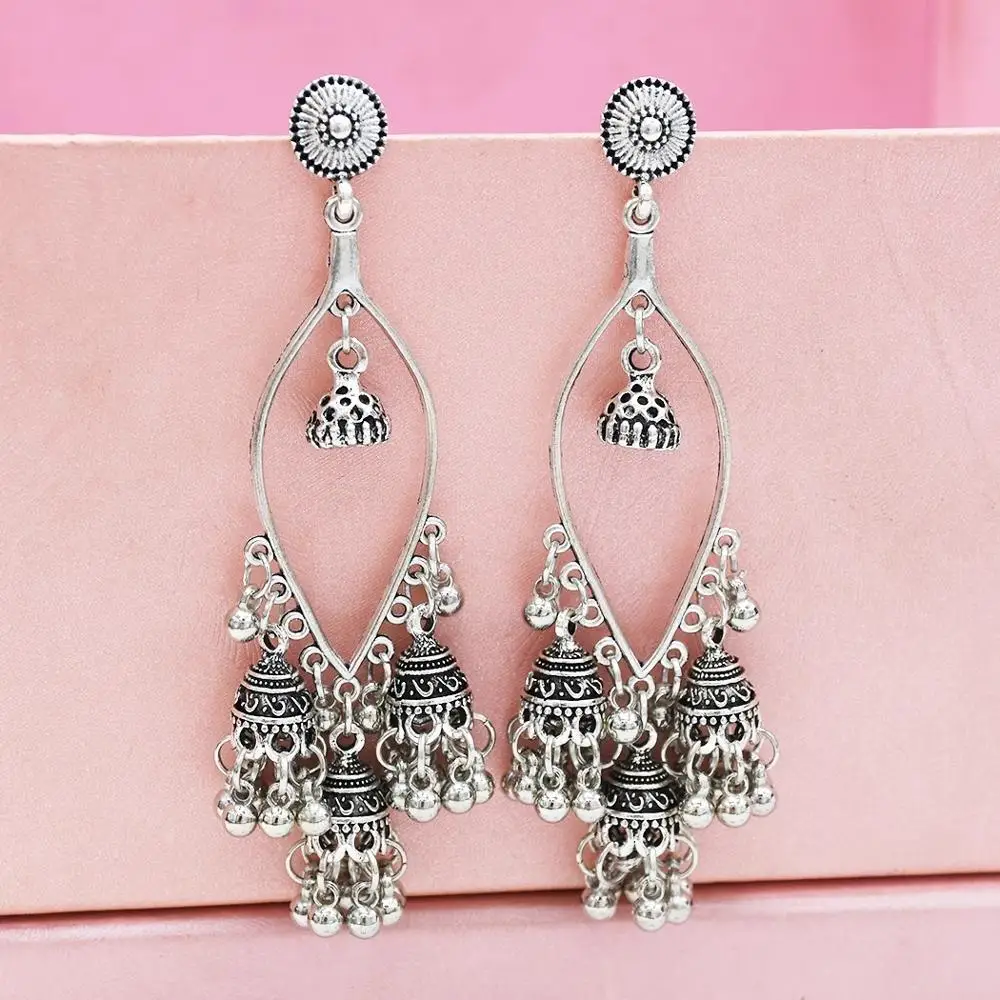 Индийские серьги Jhumka окисленное золото египетские колокольчики большое