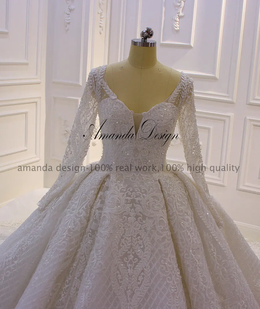 Аманда дизайн robe De mariage 2021 длинный рукав роскошное кружевное Бисер свадебное