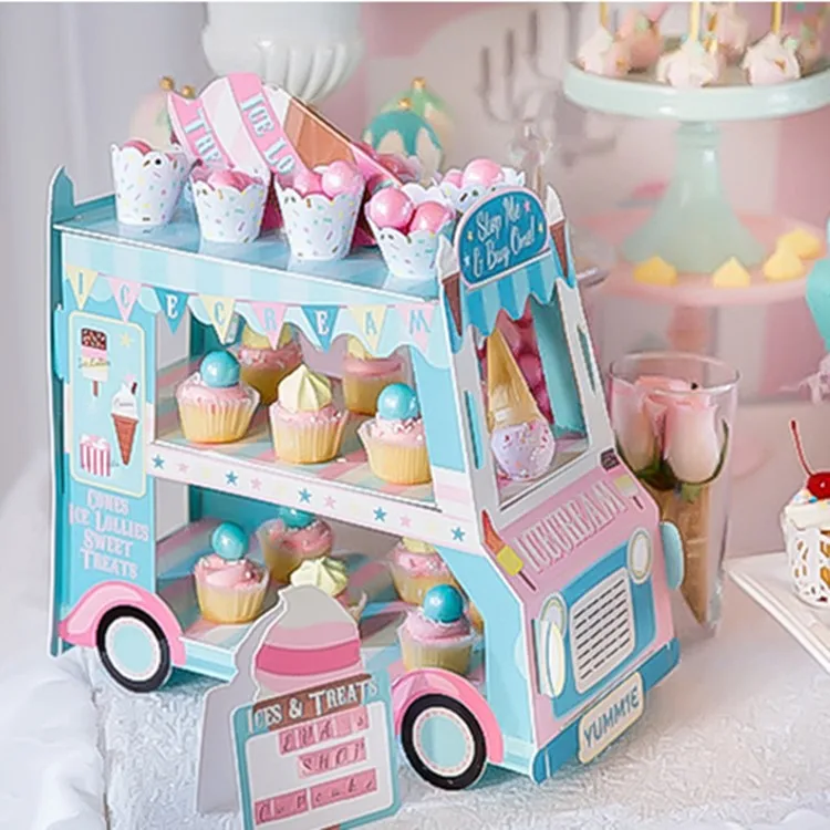 1 комплект Европейский стиль Мороженое Cakecup Кондитерская подставка для десерта торт стойка для клетки для птиц форма автомобиля розовый/синий розовый горошек бумажная полка для торта - Цвет: A