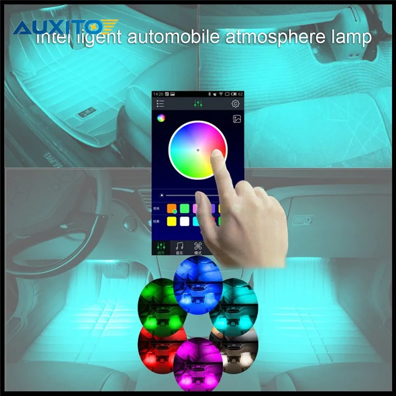 Интерьер автомобиля RGB Светодиодные полосы света атмосфера украшения лампа с