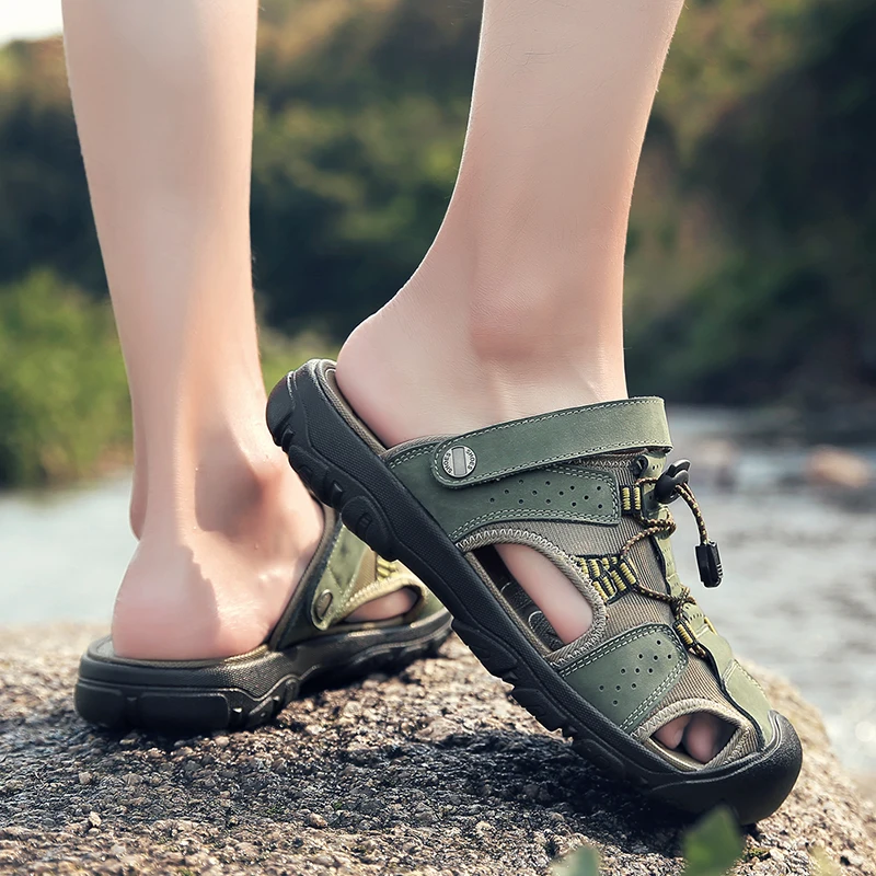 

2020 breathable sandals men summer shoes casual leather men's beach sandal big size 38-50 shoe male flat outdoor sandals for men