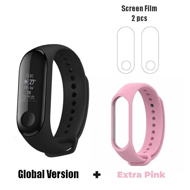 Global..Pink..Film Xiaomi mi Band 3 mi band 3 умный Браслет многоязычный 50 м водонепроницаемый браслет пульсометр фитнес распродажа - Цвет: Global..Pink..Film