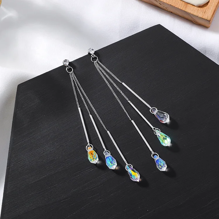 Европейская мода серьги кристалл от Swarovskis 925 Серебряные иглы темперамент Красочные украшения капельки подходят для женщин