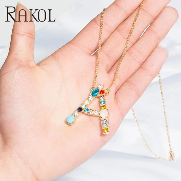 RAKOL 2019 Новая мода цвет циркон 26 букв Алфавит фамилия ожерелье Женская пара