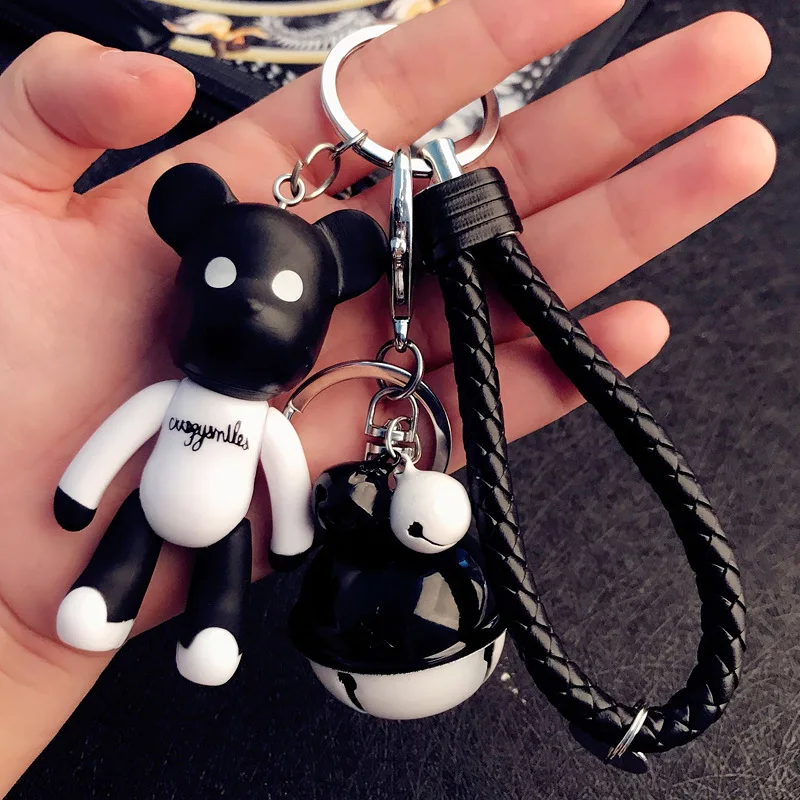 Жестокий медведь брелок маленький брелок с колокольчиком кожа ropekey Кольцо Милая мультяшная кукла цепочка для ключей с медведем автомобиля очаровательный кулон для сумки Брелки Porte Clef