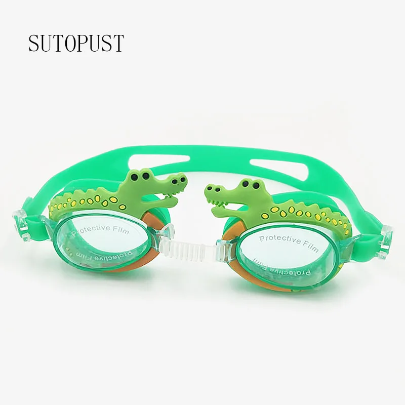 Crocodile Единорог очки мультфильм животных плавательные очки Детский подарок декор водные виды спорта силиконовые очки водонепроницаемые анти туман УФ мягкие - Цвет: Crocodile