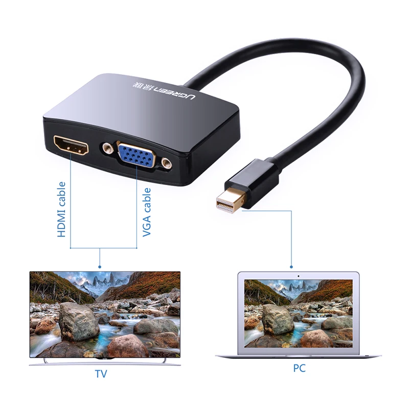 Ugreen 2 в 1 Thunderbolt2 Mini DP к HDMI совместимый VGA кабель адаптер конвертер для MacBook|mini displayport
