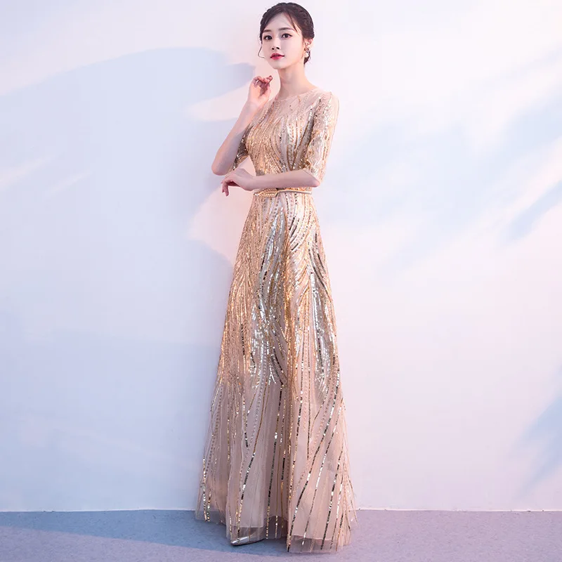 Элегантное Золотое азиатское платье Ципао с пайетками Vestidos чонсам восточные