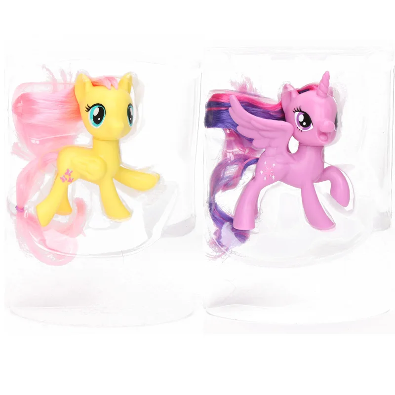 yellow purple set op 2 шт./компл. игрушки My Little Pony всех цветов радуги; платье с Сумеречной искоркой серии «маленькие пони ПВХ фигурка Коллекционная модель куклы - Color: yellow purple set op
