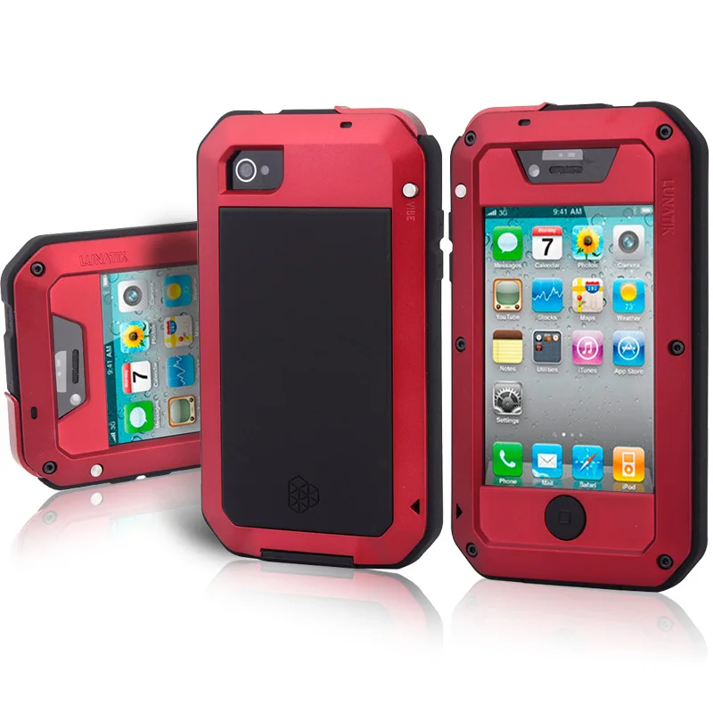 Luxury Doom armor Dirt Shock Waterproof Metal Aluminum Gorilla Cover Case For Apple iPhone Models 4 4s + Tempered glass |