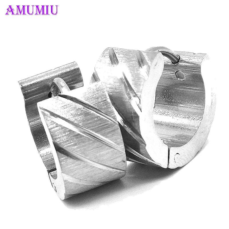 

AMUMIU Elegant Stainless Steel Hoop Earrings For Women Cubic Zircon Frosting Surface Gold Silver Party Jewelry E003-E008