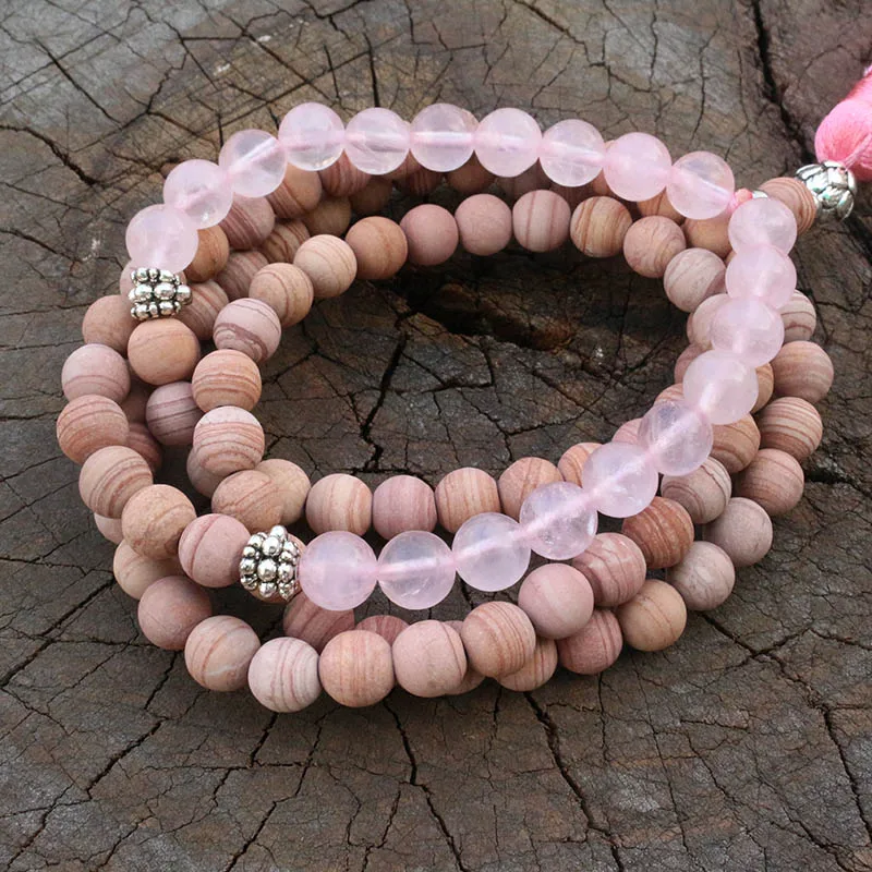 8 мм розовый кварц ожерелье JapaMala Медитация Мала ювелирные изделия Namaste Yoga