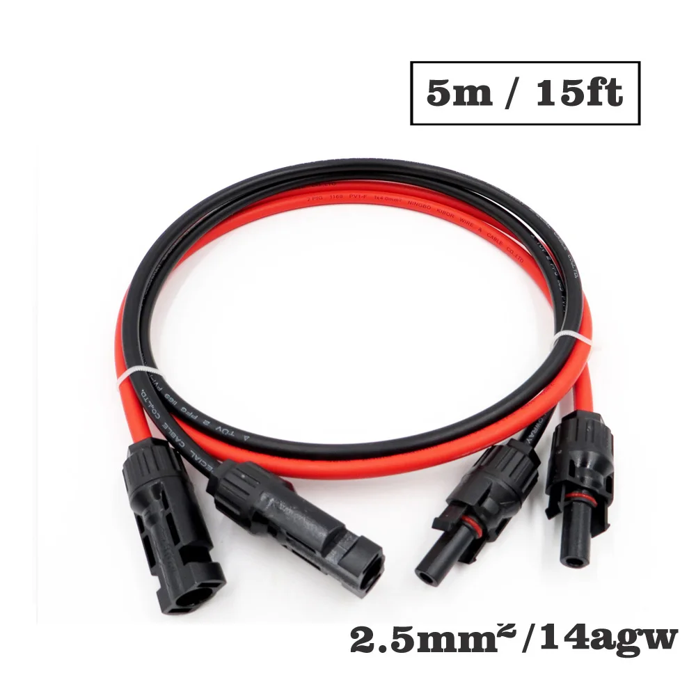 1pair X 2.5mm2 14AWG 15FT 5m PV Connector Extension Connect branch black parallel Series 5 meter extend cable | Обустройство дома