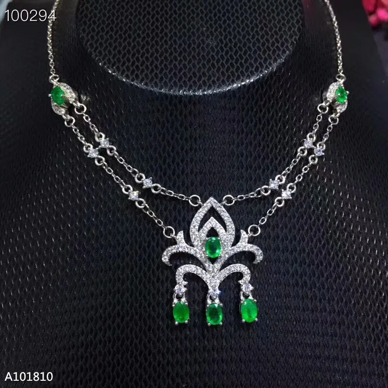 

KJJEAXCMY boutique jewels 925 pure silver inlaid natural emerald necklace support test mnh