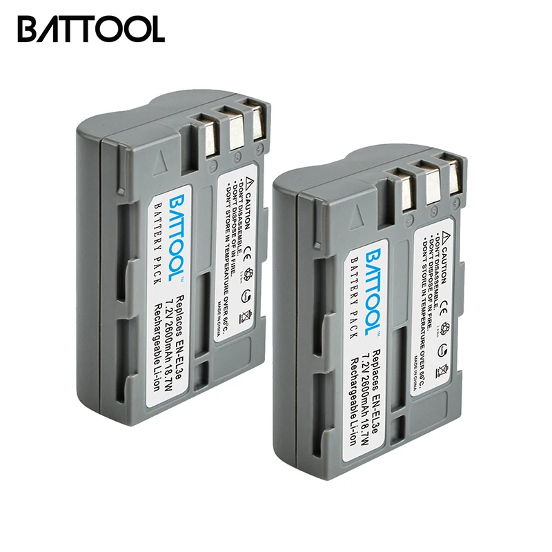 BATTOOL 2 шт. 2.0Ah EN-EL3e RU EL3e EL3a ENEL3e Камера Батарея для Nikon D300S D300 D100 D200 D700 D70S D80 D90 D50 L10