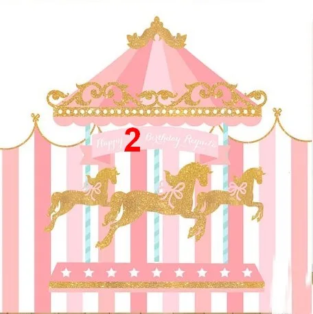 Карусельный конь на первый день рождения с розовым цирковым фоном Звезды высокого качества компьютерная печать фоны для вечеринок.