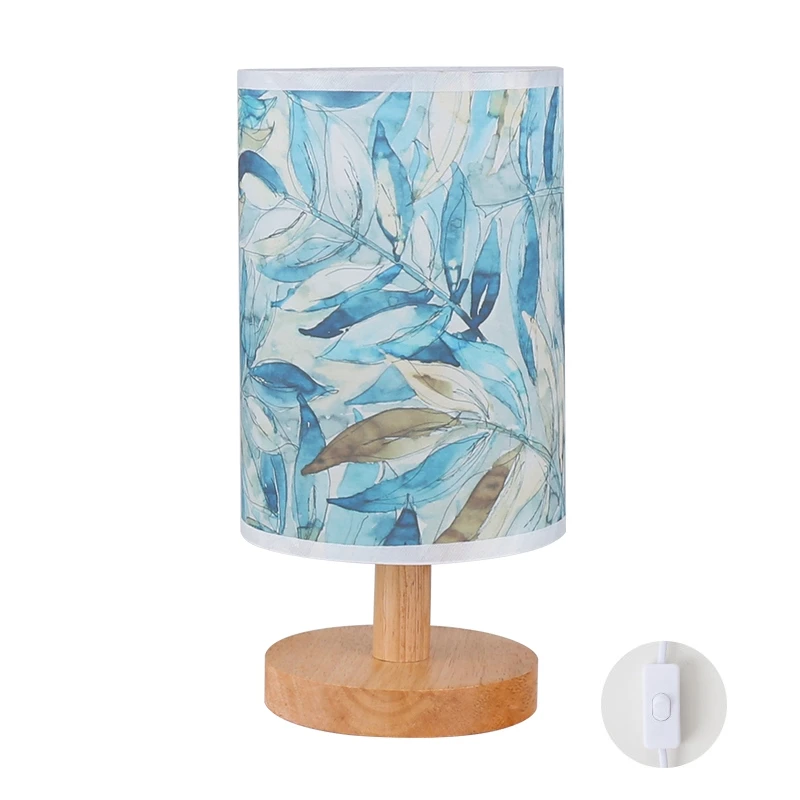 BLUBBLE Children Study Night Table Lamps Cylindrical Fabric Wood Read Desktop Lamp AC 100v-240v Printing Art Led Lights | Освещение