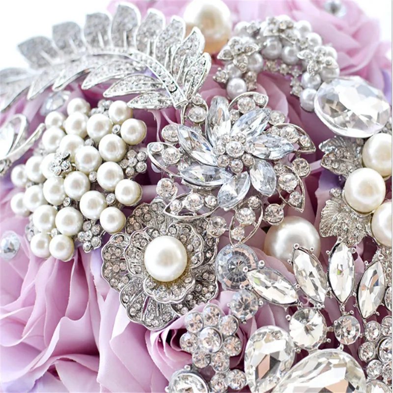 D511 роскошный букет невесты с жемчугом и кристаллами из бисера роз на свадьбу