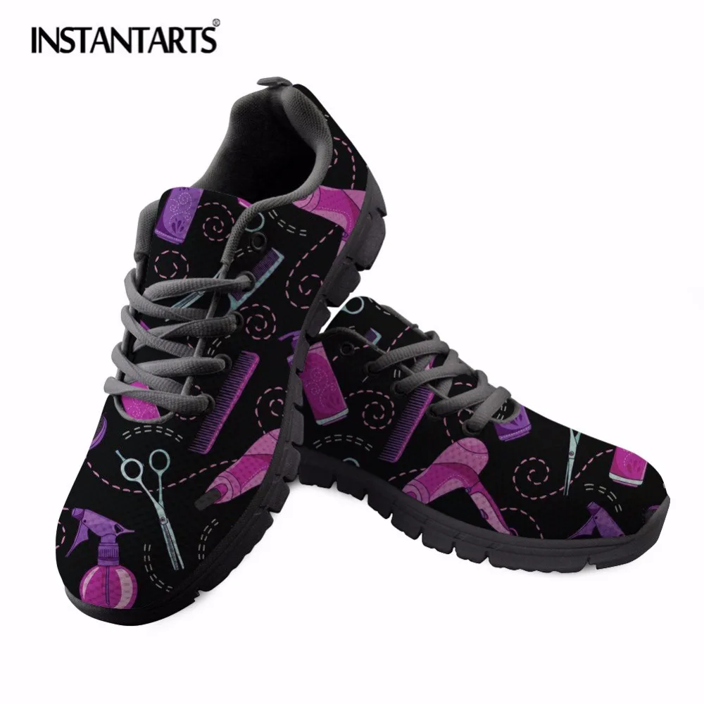 INSTANTARTS-Zapatillas planas estampadas transpirables para mujer, zapatos de malla, color negro/blanco, para caminar