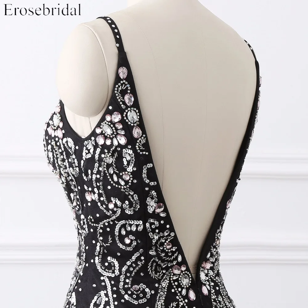 Сексуальное вечернее платье русалка расшитое кристаллами с открытой спиной и v