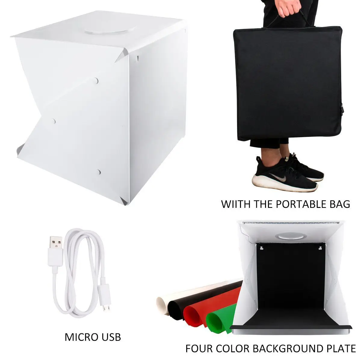 CLCU Portable Photo Studio Shooting Tent 16 Inch Small Foldable LED Light Box Softbox Kit w/4 Colors Backdrops for Photography |