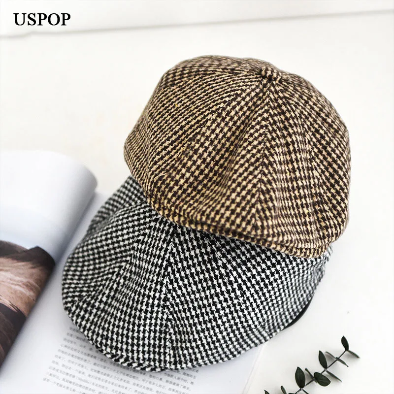 

USPOP 201New winter caps men berets newsboy caps classic plaid visor caps