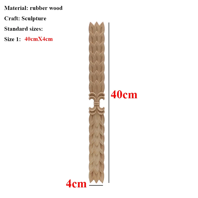 40cmX4cm Неокрашенная древесина, дуб, резная волнистая Цветочная наклейка, угловая аппликация для декора мебели для дома, декоративная деревянная резная длинная аппликация - Цвет: 40cmX4cm