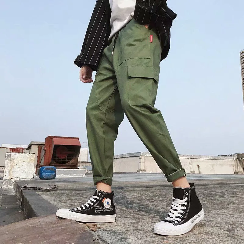 8010 green Уличная Брюки мужские черные тонкие мужские штаны для бега с боковыми карманами хлопковые мужские брюки мужские черные повседневные штаны в стиле хип-хоп - Цвет: 8010 green
