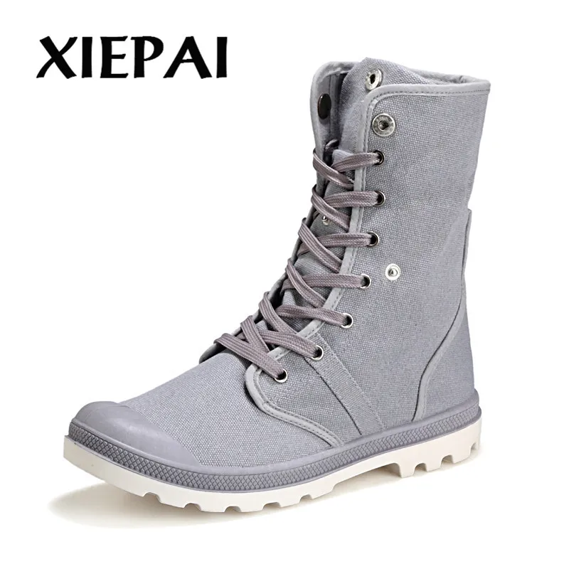 Сезон осень-зима мужские парусиновые ботинки в армейском стиле модные высокие
