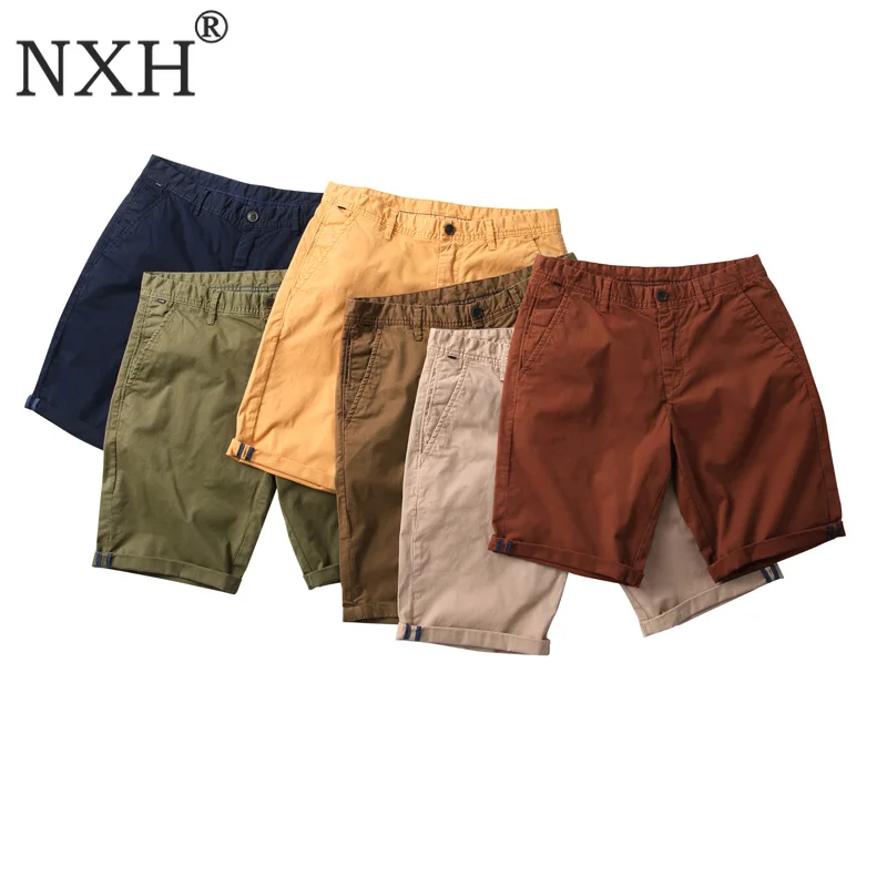 NXH 2019 новые летние однотонные х/Б мужские шорты облегающие по колено Высокое