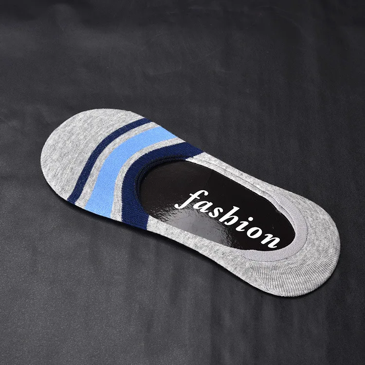 Fashion Quality Men Invisible Boat Sock Stripe Business Casual Silica Gel Non-slip Socks Male Breathable Cotton 5 Colors | Мужская